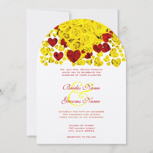 素朴バラと黄ハート結婚式招待状 招待状 (正面)