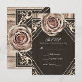 素朴バラエレガントライトウッドウェディングRSVPカード 出欠カード (正面/裏面)