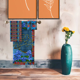 素朴バラピンクヴィンテージブルー金ゴールドフェイクエレガント バスタオルセット