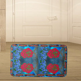 素朴バラピンクヴィンテージブルー金ゴールドフェイクエレガント バスマット