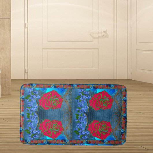 素朴バラピンクヴィンテージブルー金ゴールドフェイクエレガント バスマット