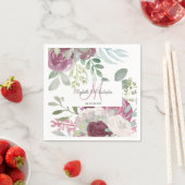 素朴バラフローラウォーターカラーブルグンディ結婚ズ スタンダードカクテルナプキン (インサイチュ)