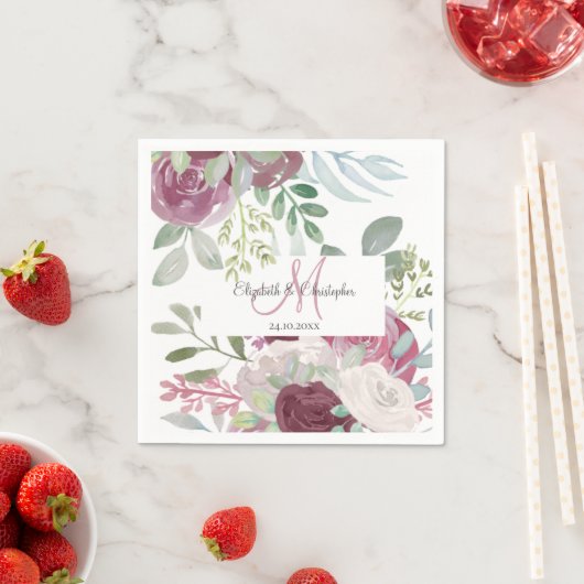 素朴バラフローラウォーターカラーブルグンディ結婚ズ スタンダードカクテルナプキン (インサイチュ)