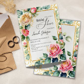素朴バラ枠付水彩フローラブライダルシャワー 招待状