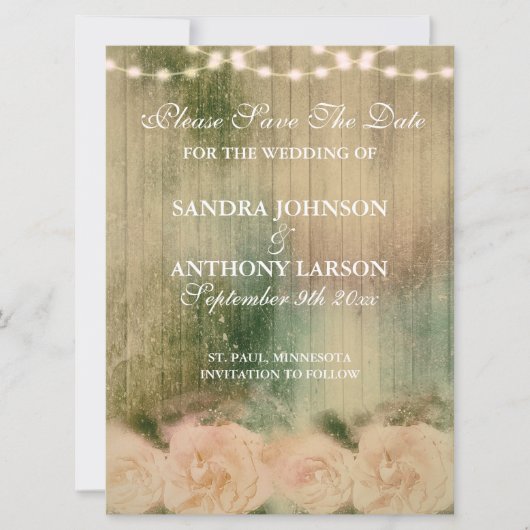 素朴バラ結婚式の日付の保存 セーブザデート (正面)