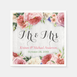 素朴バラ花ホワイトウッド結婚ズモノグラム スタンダードカクテルナプキン