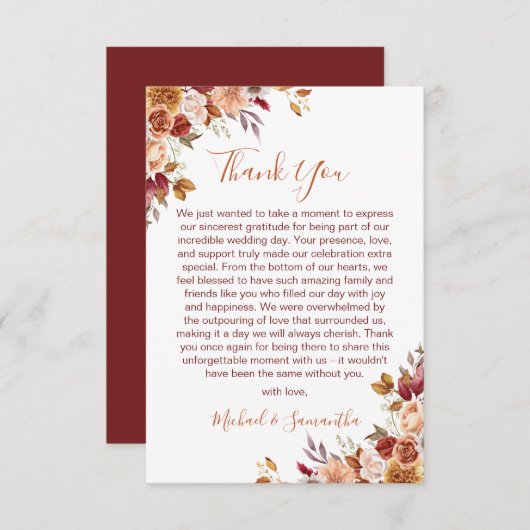 素朴バラ菊秋の結婚式 サンキューカード (正面/裏面)