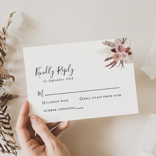 素朴バラ金ゴールドフローラウェディングRSVPカード 出欠カード