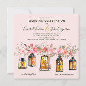 素朴バラ金ゴールドランタン&ライトフローラ結婚ズ 招待状 (正面)