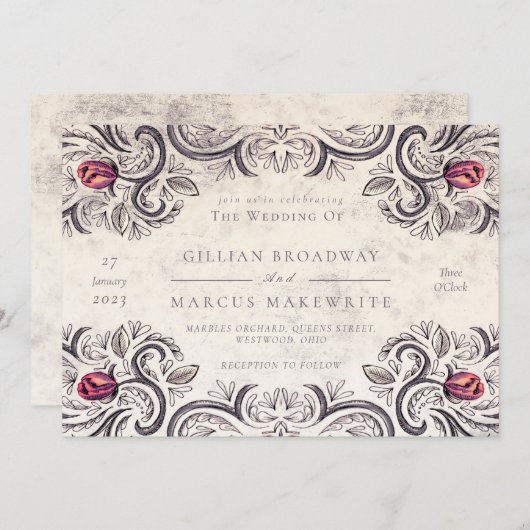 素朴バラ 招待状 (正面/裏面)