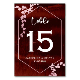 素朴バーガンディーピンク幾何フローラ結婚ズ テーブルナンバー