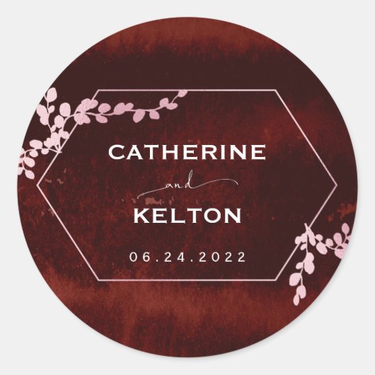 素朴バーガンディーピンク幾何学フローラ ラウンドシール (正面)