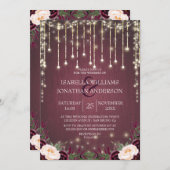 素朴バーガンディ木材&ストリングラ結婚イト 招待状 (正面/裏面)