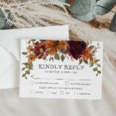 素朴バーガンディ燃えたオレンジ結婚フローラの食事 出欠カード