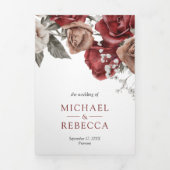 素朴バーガンディ赤いバラのフォトコラージュ結婚ズ 三つ折り招待状 (カバー)