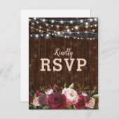 素朴バーガンディ赤フローラバレル結婚式RSVP インビテーションポストカード (正面/裏面)