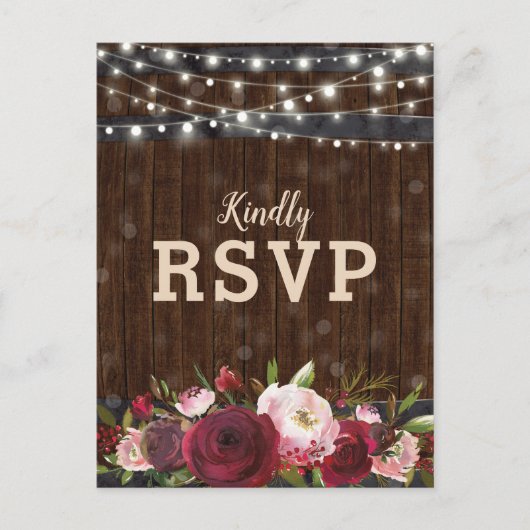 素朴バーガンディ赤フローラバレル結婚式RSVP インビテーションポストカード (正面)