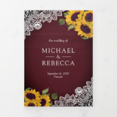 素朴バーグンディの木レースひまわり結婚の写真 三つ折り招待状 (カバー)