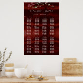 素朴バーグンディピンクフローラの結婚シーティングチャート ポスター (キッチン)