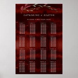 素朴バーグンディピンクフローラの結婚シーティングチャート ポスター