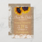 素朴バーラップとレースひまわり結婚PHOTO セーブザデート (正面/裏面)