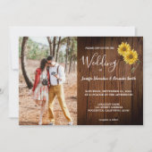素朴バーンドウッドひまわり写真国ウェディング 招待状 (正面)