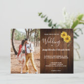 素朴バーンドウッドひまわり写真国ウェディング 招待状 (スタンド正面)