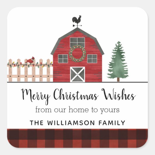 素朴バーンファームメリークリスマス名ステッカー スクエアシール (正面)