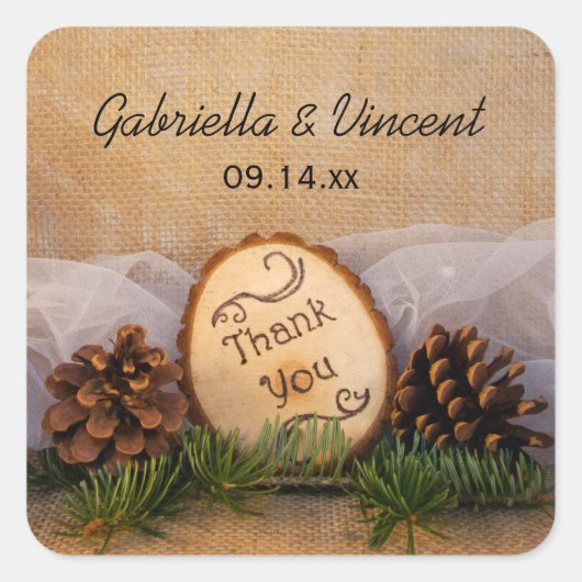 素朴パインズウッドラ結婚ンドのメッセージカード スクエアシール (正面)