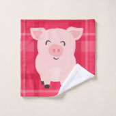 素朴パッチワーク豚フローラファームピンクの子供 バスタオルセット (ウォッシュタオル)