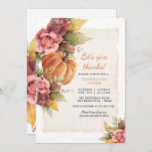 素朴パンプキ与えン感謝祭ディナー 招待状 (正面/裏面)