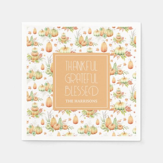 素朴パンプキ葉ン感謝感謝賛美金 スタンダードカクテルナプキン (正面)