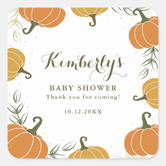 素朴パンプキ離れンとBABY SHOWER スクエアシール (正面)
