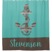 素朴パーソナライズされたな航海のいかりティール（緑がかった色） | シャワーカーテン (正面)