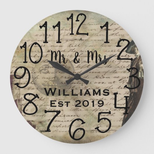 素朴パーソナライズされたアンティークカスタムヴィンテージ ラージ壁時計 (正面)