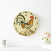 素朴パーソナライズされたカラフル鶏の丸鶏 ラージ壁時計 (ホーム)