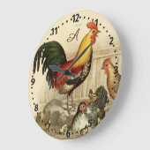 素朴パーソナライズされたカラフル鶏の丸 ラージ壁時計 (傾斜)