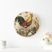 素朴パーソナライズされたカラフル鶏の丸 ラージ壁時計 (ホーム)