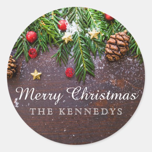 素朴パーソナライズされたクリスマス ラウンドシール (正面)