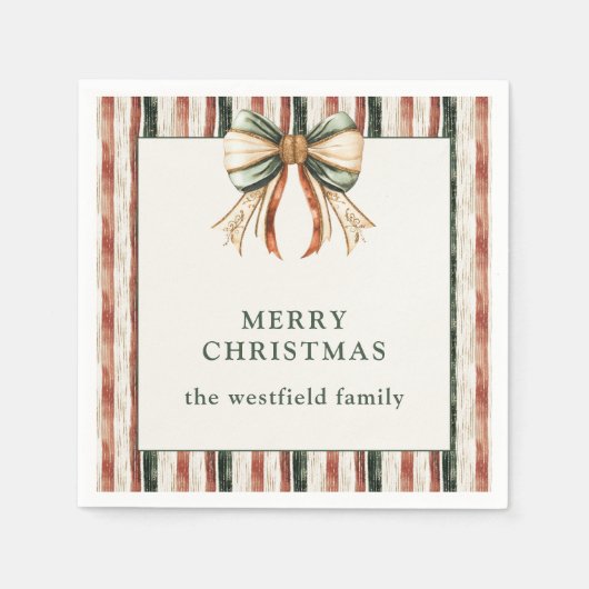 素朴パーソナライズされたストライプクリスマス スタンダードカクテルナプキン (正面)