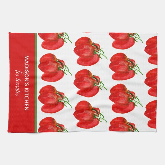 素朴パーソナライズされたフランスの水トマト キッチンタオル (横)