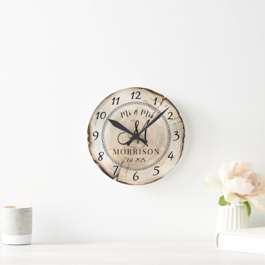 素朴パーソナライズされた結婚の新婚 ラウンド壁時計 (ホーム)