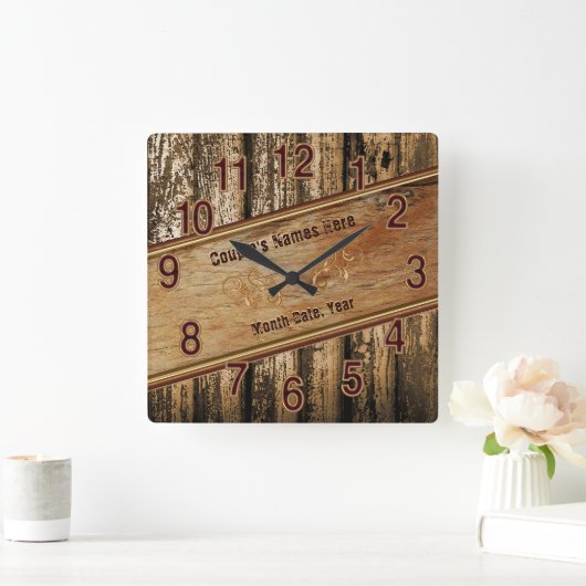 素朴パーソナライズされた結婚夫婦の贈与アイディア スクエア壁時計 (ホーム)