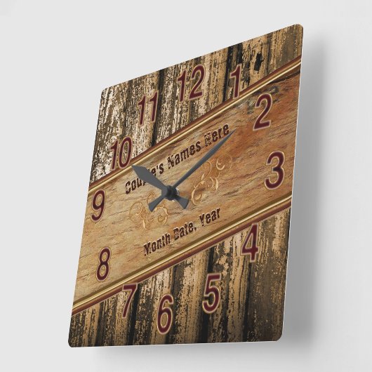 素朴パーソナライズされた結婚夫婦の贈与アイディア スクエア壁時計 (傾斜)