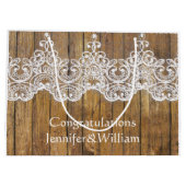 素朴パーソナライズされた結婚誕生日木製レース ラージペーパーバッグ (裏面)