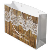 素朴パーソナライズされた結婚誕生日木製レース ラージペーパーバッグ (裏面アングル)
