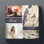 素朴パーソナライズされた結婚Love Photo Collage フォトプラーク<br><div class="desc">この写真お気に入りのコラージュのプラークで結婚式の日の写真を表示。お名前パーソナライズされたと日付と共に結婚、このテンプレートを使用して最大4枚の写真をシンプル表示する。お考え客様のブライダルパーティ、両親、最初のキスと特別な瞬間と写真を含む。愛の台本はエレガント、黒板の背モダン景に対し与えてラスク感じトだ。</div>