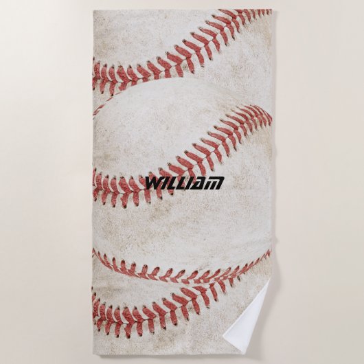 素朴パーソナライズされた野球モダンエレガントトレンディー ビーチタオル (正面)