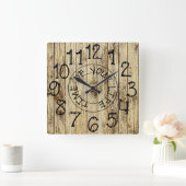 素朴パーソナライズされたBrown Wood Time of Your Life スクエア壁時計 (ホーム)