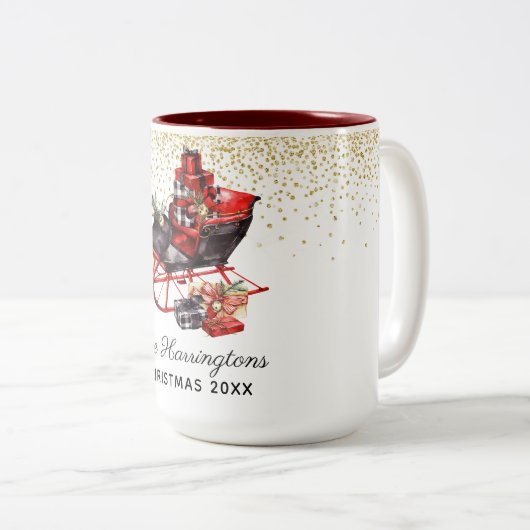 素朴パーソナライズされたRed Vintageクリスマス ツートーンマグカップ (正面右)